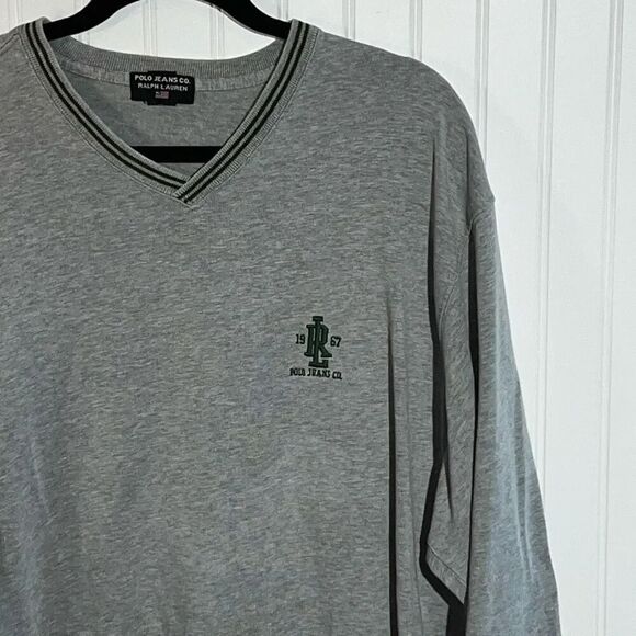 VTG Polo Ralph Lauren Football Sweater Mens X-Large Gray/Green Pullover V-Neck - Picture 3 of 10